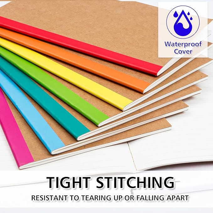 feela 56 Pack Composition Notebooks Bulk, Kraft Cover Lined Blank College Ruled Composition Travel Journals with Rainbow Spines For Women Students Business, 60 Pages, 8.3”x 5.5”, A5, 8 Colors