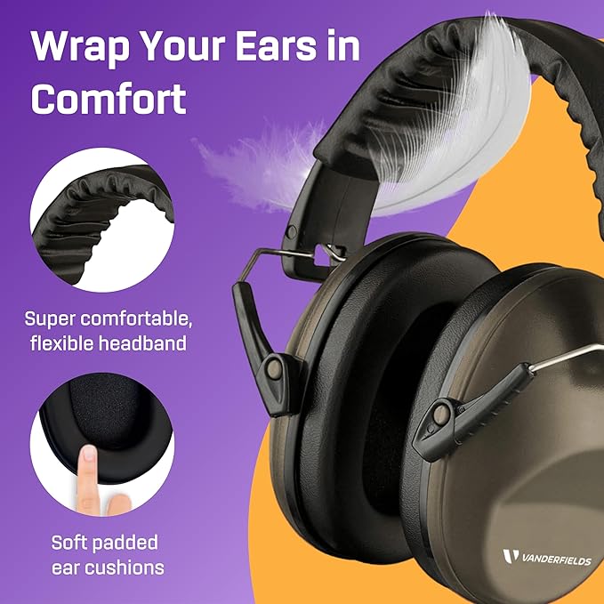 Vanderfields Hearing Protection Headphones - 26dB - Range Shooting Ear Protection - Noise Cancelling Ear Muffs for Adults