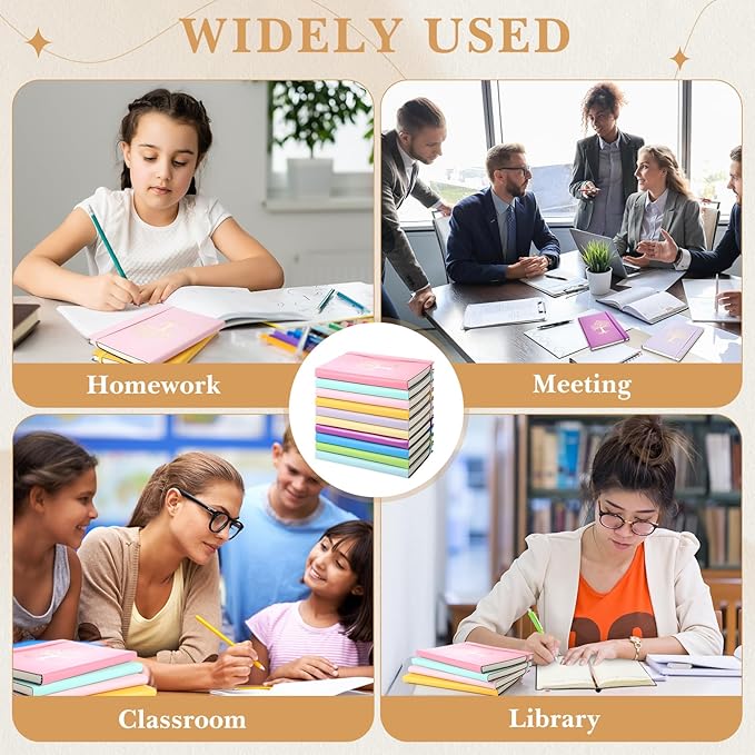 10 Pack Lined Journal Notebook A5 Leather Hardcover Journals for Writing 200 Pages 10 Colors Notepad for Travel Work School Office Business Note Taking Diary 5.7" x 8.3" (Pastel Color)