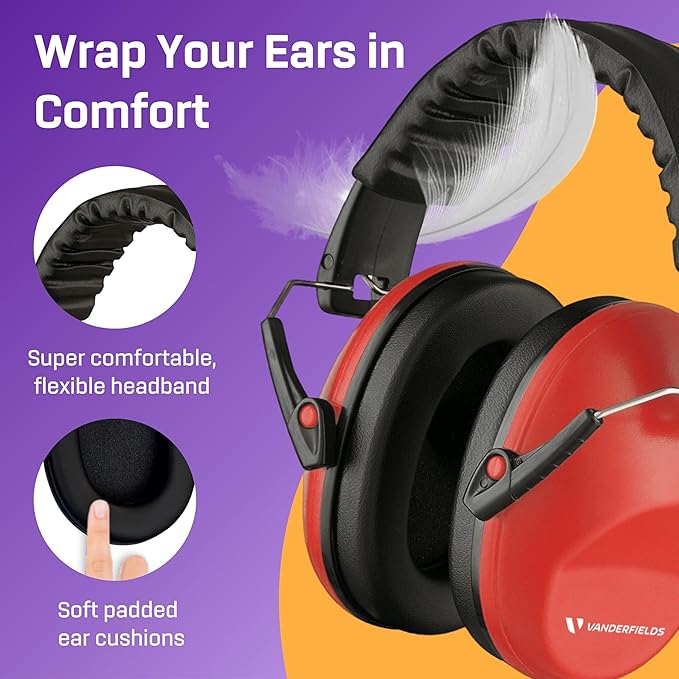 Vanderfields Hearing Protection Headphones - 26dB - Range Shooting Ear Protection - Noise Cancelling Ear Muffs for Adults