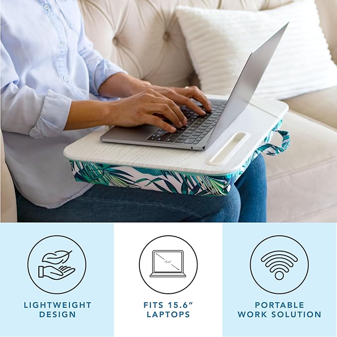 LAPGEAR Designer Lap Desk with Phone Holder and Device Ledge - Tropical Palm Leaves - Fits up to 15.6 Inch Laptops - Style No. 45427
