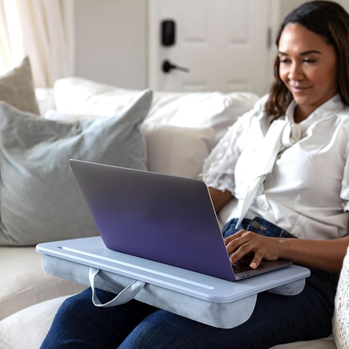 LAPGEAR Original Lap Desk – Large (17.9” x 13”) | Fits Up to 17.3” Laptops | Cushioned with Device Ledge, Pencil Tray & Handle | Portable & Lightweight | 12-Pack | Sky Blue – Style No. 45003