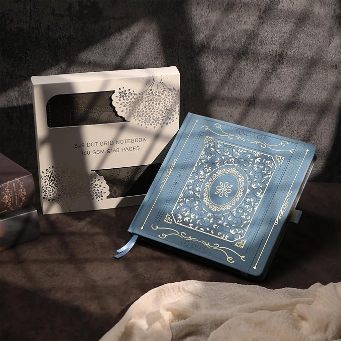 TIEFOSSI Dotted Journal Notebook, Dot Grid Notebook for Women Men, Hardcover PU Leather Journal, 160 GSM Thick Paper, 160 Numbered Pages with Gold Edges, 8 x 8 Square Diary