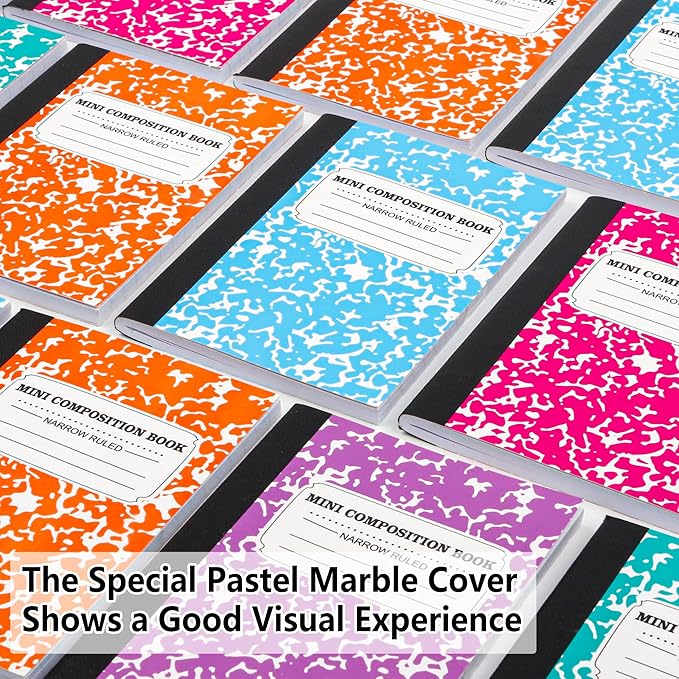 feela 70 Pack Mini Composition Notebook Bulk, Cute Pocket Composition Note Pad, Small Journal Notebooks for Students College School Supplies, 4.5" X 3.25", Narrow Ruled, 5 Pastel Marble Covers