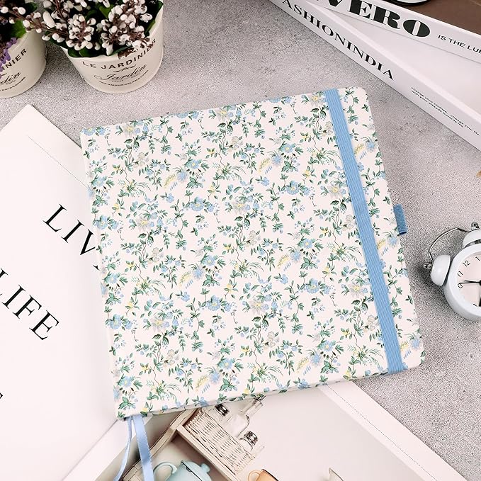 TIEFOSSI Dotted Journal Notebook, Dot Grid Notebook for Women Men, Fabric Flower Journal, 160 GSM Thick Paper, 160 Numbered Pages with Gold Edges, 8 x 8 Square Diary