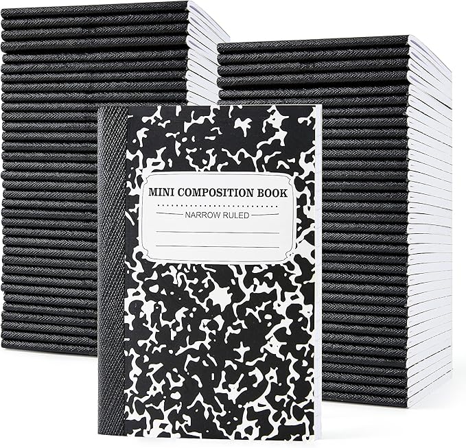feela 70 Pack Mini Composition Notebook Bulk, Cute Pocket Composition Note Pad, Small Journal Notebooks for Students College School Supplies, 4.5" X 3.25", Narrow Ruled, Black Marble Covers